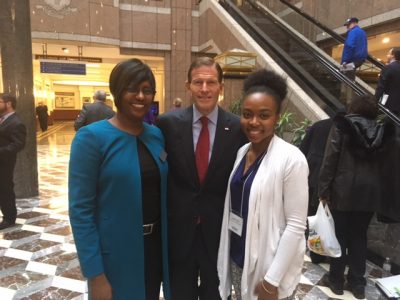 AACTE-CT — Dean Kersaint with Sen. Blumenthal and Symone Jamess