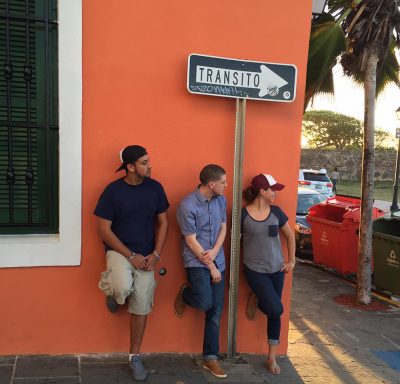 Gabe Castro, Justis Lopez, and Jill Linares, take a moment to reflect while teaching in Puerto Rico. Photo credit: Gabe Castro