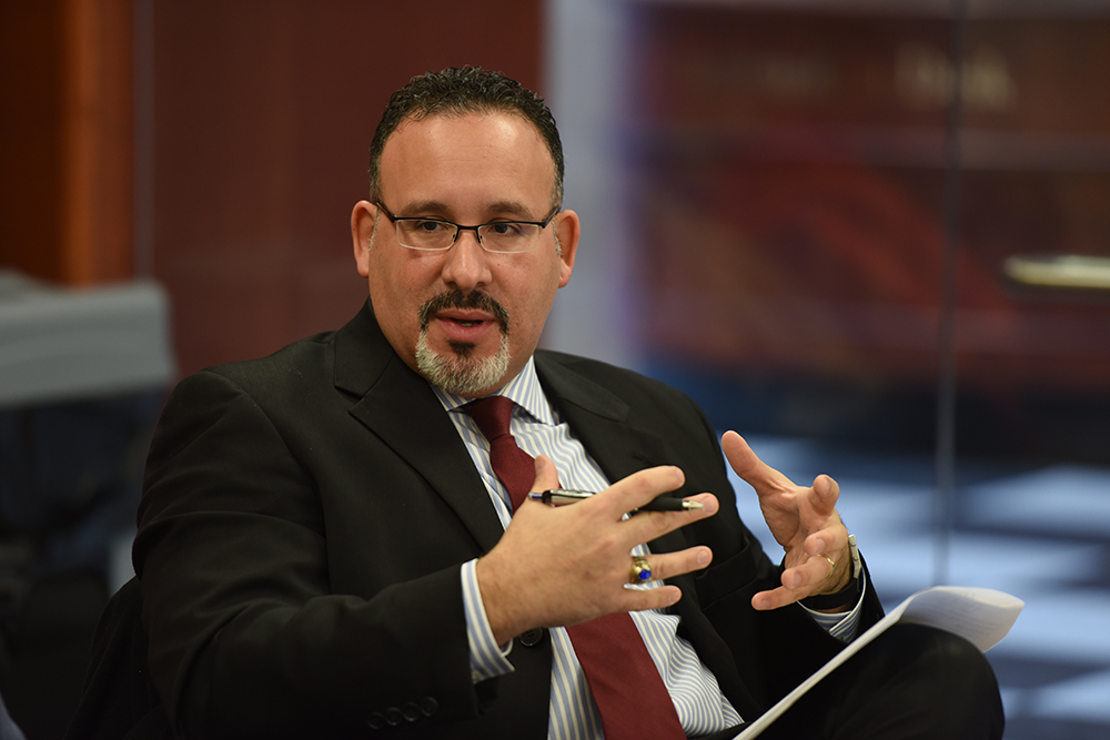 Miguel Cardona, alum and U.S. Secretary of Education. [Links to UCAPP and ELP landing page.]