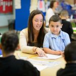 Kimberly Sakamoto student teaching in kindergarten classroom