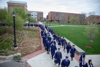 The Neag School’s Class of 2018 undergraduates begin their procession to the Commencement ceremony. (Photo credit: Frank Zappulla/Neag School)