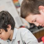 Dean Gladis Kersaint visits classrooms at East Hartford Middle School in November 2016. (Nathan Oldham/Neag School)