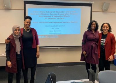 Pictured left to right: Shanza Hussain, Mia Hines, Dominique Battle-Lawson, and Anne Denerville. (Photo credit: Lauren K. B. Matlach, Rhode Island Department of Elementary and Secondary Education)