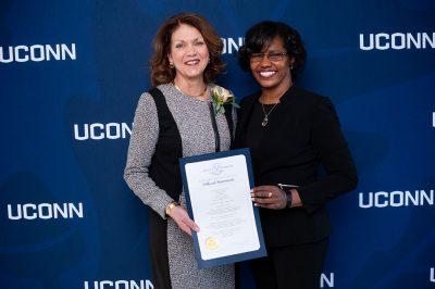 Four-time UConn alum Maureen F. Ruby was formally recognized last Saturday as the Neag School’s 2019 Outstanding School Administrator. (Defining Studios)