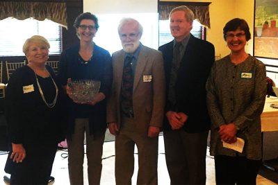 Megan Staples, second from left, accepts the Connecticut Council of Leaders of Mathematics’ Betsy Carter Memorial Award. (Photo courtesy of Megan Staples)