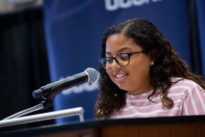 Neag School education student Isabella Horan spoke during the Neag School's Scholarship Celebration.