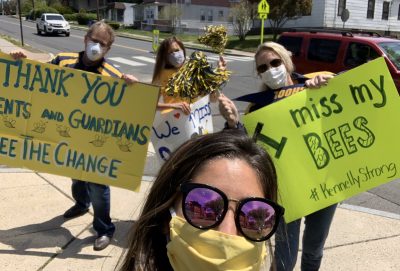 Teachers outside school for 'reverse' teacher parade