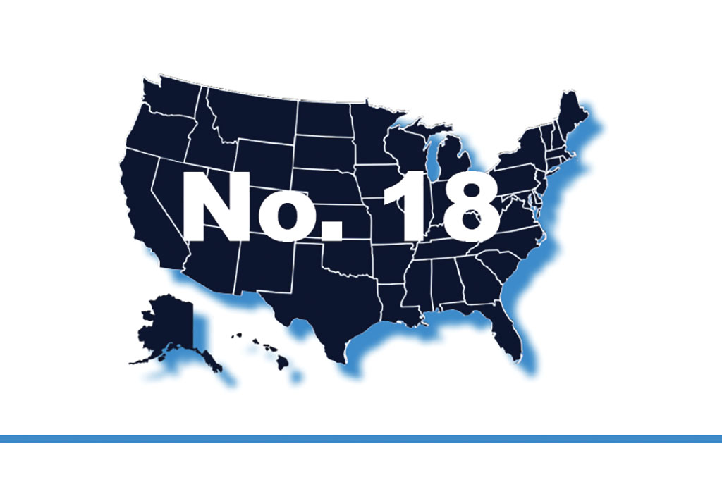 U.S. Map with No. 18 ranking listed.