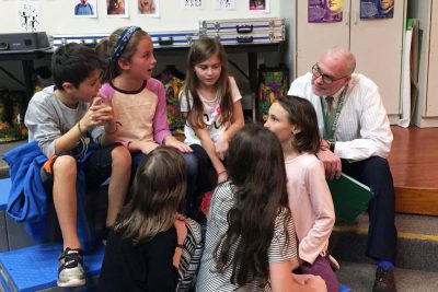 Superintendent Paul Freeman visits a classroom.