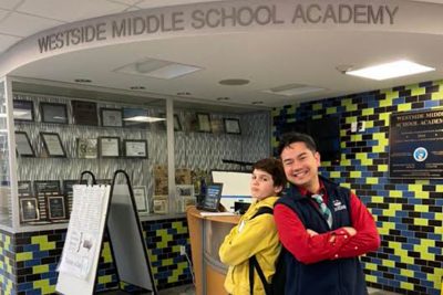 Curtis Darragh with middle school student at Westside Middle School 