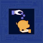 Illustration of hand tossing coins into a piggy bank. [Links to Alumni Board Scholarship Application]
