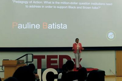 Pauline Batista speaks at TEXExUConn stage.